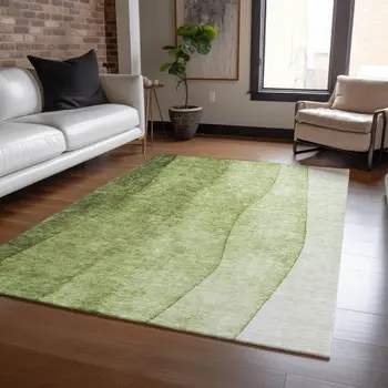 10' X 14' Olive Green And Artichoke Green Ombre Washable Indoor Outdoor Area Rug