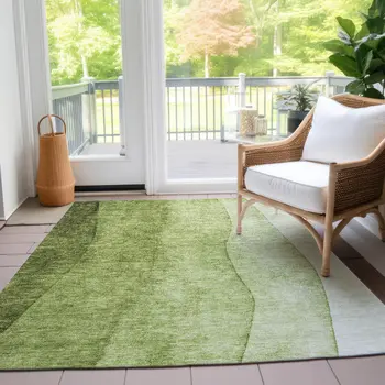 10' X 14' Olive Green And Artichoke Green Ombre Washable Indoor Outdoor Area Rug