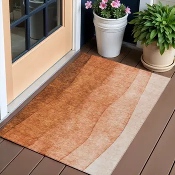 3' X 5' Orange And Copper Ombre Washable Indoor Outdoor Area Rug