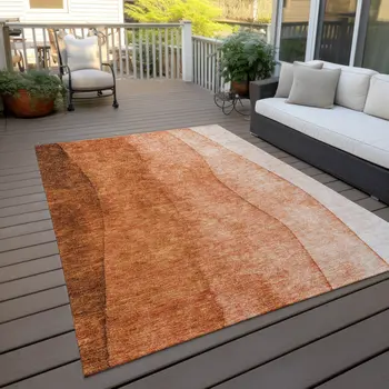 3' X 5' Orange And Copper Ombre Washable Indoor Outdoor Area Rug