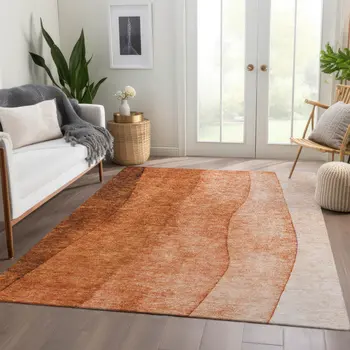 3' X 5' Orange And Copper Ombre Washable Indoor Outdoor Area Rug