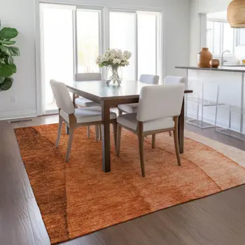 3' X 5' Orange And Copper Ombre Washable Indoor Outdoor Area Rug