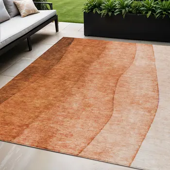 5' X 8' Orange And Copper Ombre Washable Indoor Outdoor Area Rug