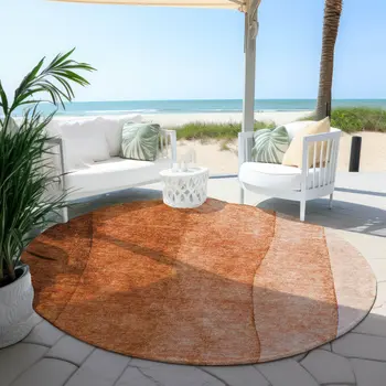 8' Orange And Copper Round Ombre Washable Indoor Outdoor Area Rug