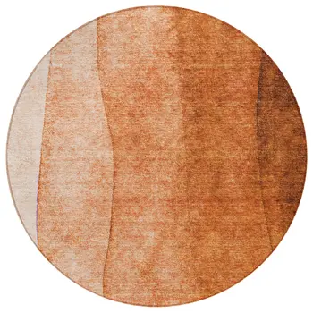8' Orange And Copper Round Ombre Washable Indoor Outdoor Area Rug
