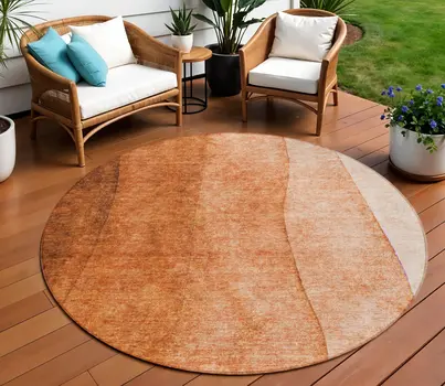 8' Orange And Copper Round Ombre Washable Indoor Outdoor Area Rug