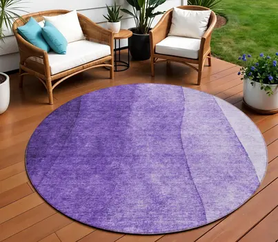 8' Purple Lilac And Lavender Round Ombre Washable Indoor Outdoor Area Rug