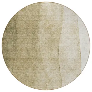 8' Taupe Beige And Ivory Round Ombre Washable Indoor Outdoor Area Rug