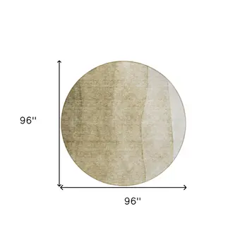 8' Taupe Beige And Ivory Round Ombre Washable Indoor Outdoor Area Rug