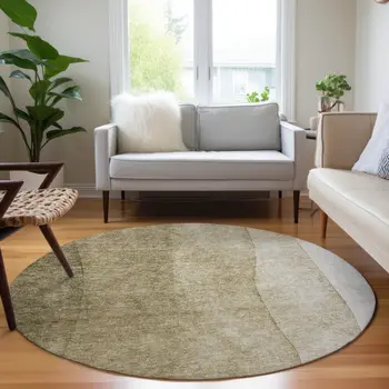 8' Taupe Beige And Ivory Round Ombre Washable Indoor Outdoor Area Rug