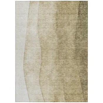 9' X 12' Taupe Beige And Ivory Ombre Washable Indoor Outdoor Area Rug