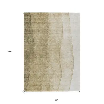 9' X 12' Taupe Beige And Ivory Ombre Washable Indoor Outdoor Area Rug