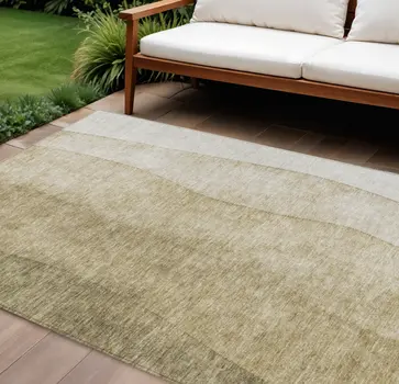 10' X 14' Taupe Beige And Ivory Ombre Washable Indoor Outdoor Area Rug