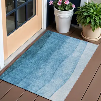 3' X 5' Teal Blue Aqua And Turquoise Ombre Washable Indoor Outdoor Area Rug