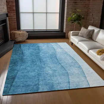 3' X 5' Teal Blue Aqua And Turquoise Ombre Washable Indoor Outdoor Area Rug