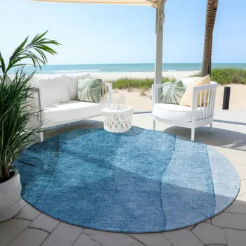 8' Teal Blue Aqua And Turquoise Round Ombre Washable Indoor Outdoor Area Rug