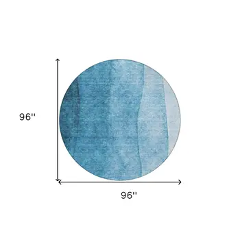 8' Teal Blue Aqua And Turquoise Round Ombre Washable Indoor Outdoor Area Rug