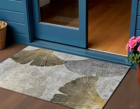3' X 5' Gray Charcoal And Silver Floral Washable Indoor Outdoor Area Rug