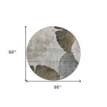 8' Gray Charcoal And Silver Round Floral Washable Indoor Outdoor Area Rug