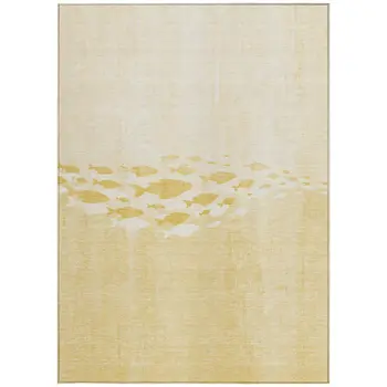 3' X 5' Gold Yellow And Wheat Nautical Washable Indoor Outdoor Area Rug
