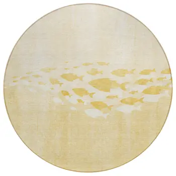 8' Gold Yellow And Wheat Round Nautical Washable Indoor Outdoor Area Rug