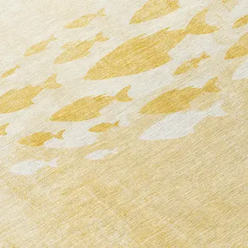 8' Gold Yellow And Wheat Round Nautical Washable Indoor Outdoor Area Rug