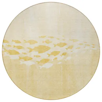 8' Gold Yellow And Wheat Round Nautical Washable Indoor Outdoor Area Rug