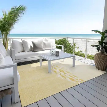 10' X 14' Gold Yellow And Wheat Nautical Washable Indoor Outdoor Area Rug
