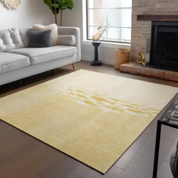10' X 14' Gold Yellow And Wheat Nautical Washable Indoor Outdoor Area Rug