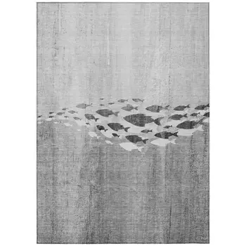 5' X 8' Gray Silver And Charcoal Nautical Washable Indoor Outdoor Area Rug