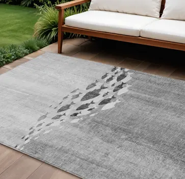 8' X 10' Gray Silver And Charcoal Nautical Washable Indoor Outdoor Area Rug