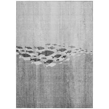 9' X 12' Gray Silver And Charcoal Nautical Washable Indoor Outdoor Area Rug