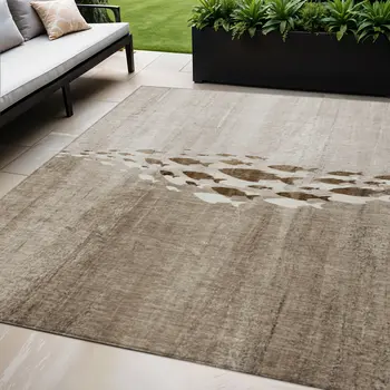 5' X 8' Taupe Brown And Khaki Nautical Washable Indoor Outdoor Area Rug