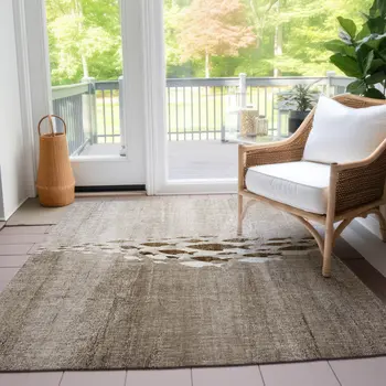 5' X 8' Taupe Brown And Khaki Nautical Washable Indoor Outdoor Area Rug