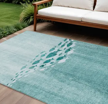 8' X 10' Teal Blue Aqua And Ivory Nautical Washable Indoor Outdoor Area Rug