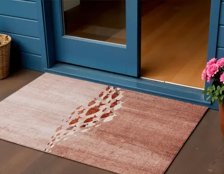 3' X 5' Terra Cotta Copper And Ivory Nautical Washable Indoor Outdoor Area Rug