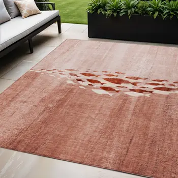 5' X 8' Terra Cotta Copper And Ivory Nautical Washable Indoor Outdoor Area Rug