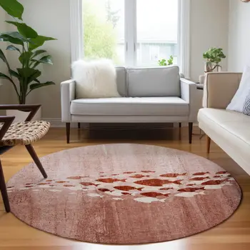 8' Terra Cotta Copper And Ivory Round Nautical Washable Indoor Outdoor Area Rug