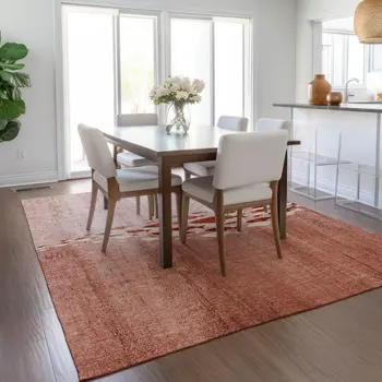 9' X 12' Terra Cotta Copper And Ivory Nautical Washable Indoor Outdoor Area Rug