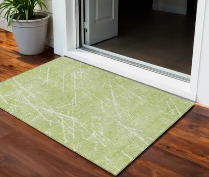 3' X 5' Artichoke Green And Ivory Abstract Washable Indoor Outdoor Area Rug