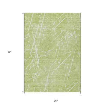 3' X 5' Artichoke Green And Ivory Abstract Washable Indoor Outdoor Area Rug