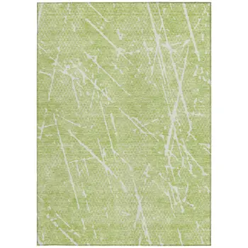 3' X 5' Artichoke Green And Ivory Abstract Washable Indoor Outdoor Area Rug