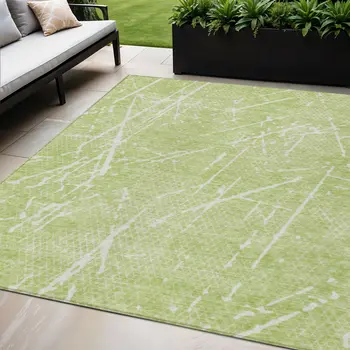 5' X 8' Artichoke Green And Ivory Abstract Washable Indoor Outdoor Area Rug