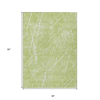 5' X 8' Artichoke Green And Ivory Abstract Washable Indoor Outdoor Area Rug