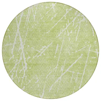 8' Artichoke Green And Ivory Round Abstract Washable Indoor Outdoor Area Rug