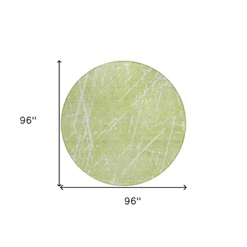 8' Artichoke Green And Ivory Round Abstract Washable Indoor Outdoor Area Rug