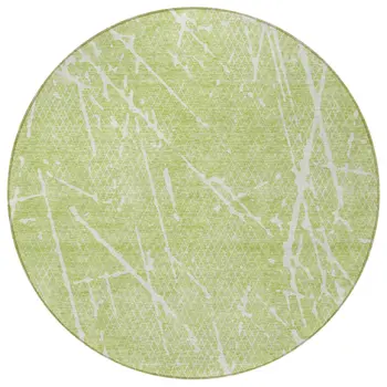 8' Artichoke Green And Ivory Round Abstract Washable Indoor Outdoor Area Rug