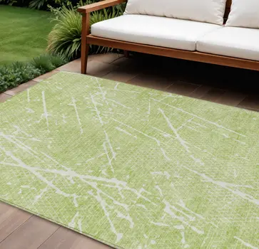 9' X 12' Artichoke Green And Ivory Abstract Washable Indoor Outdoor Area Rug