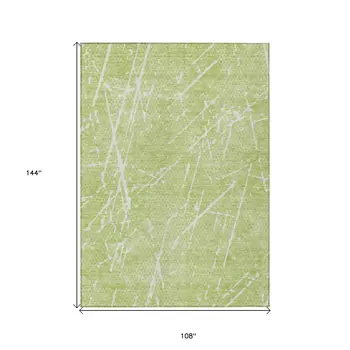 9' X 12' Artichoke Green And Ivory Abstract Washable Indoor Outdoor Area Rug