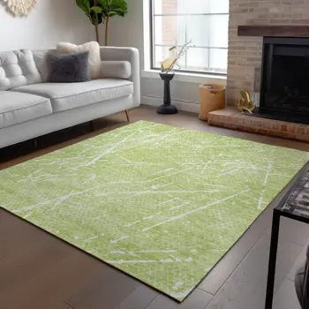 10' X 14' Artichoke Green And Ivory Abstract Washable Indoor Outdoor Area Rug